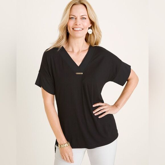 Chico's V-Neck Tee Black - size L (2-Chicos) - Picture 1 of 6